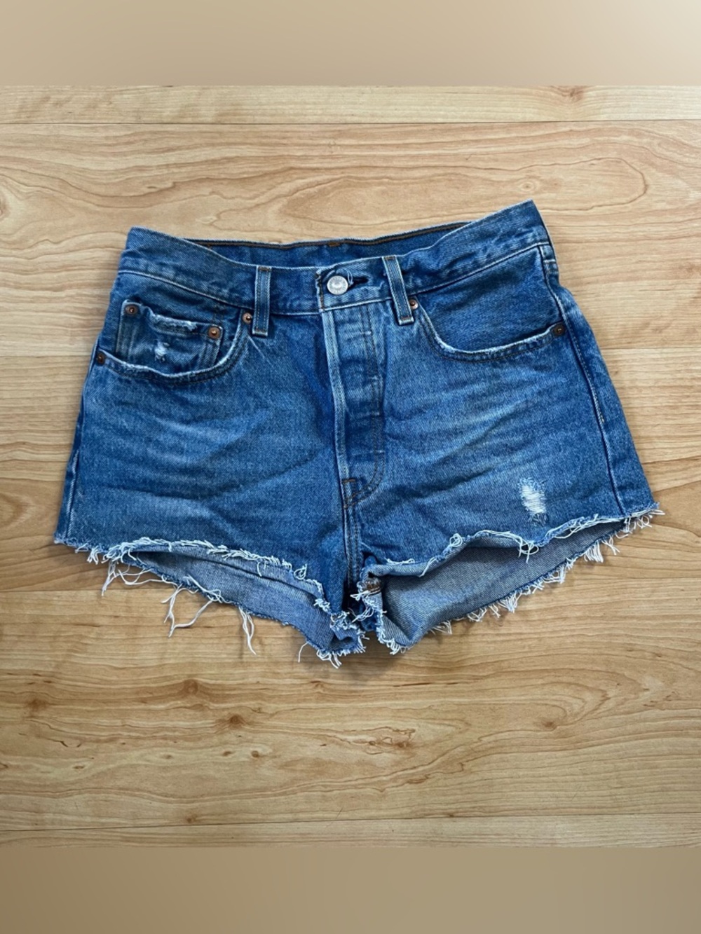 Levi's 501’s Cut Off Shorts Medium Wash Raw Hem Button Fly Size 27 Distressed